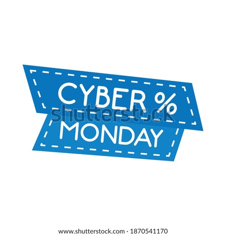 cyber monday lettering in ribbon frame with percent symbol vector illustration design