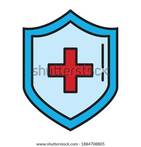 medical cross symbol in shield line and fill style icon vector illustration design