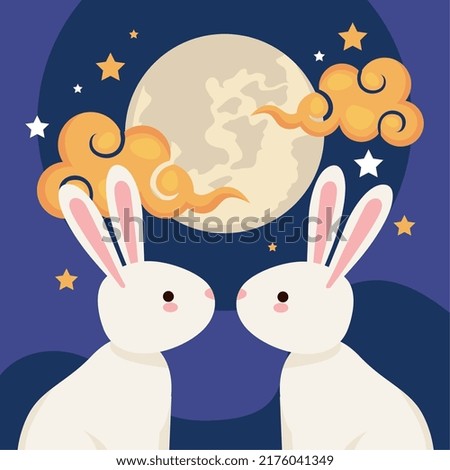 chinese moon festival rabbits with fullmoon