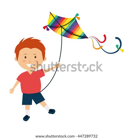 Colorful Kite Flying Over White Background, Vector Illustration