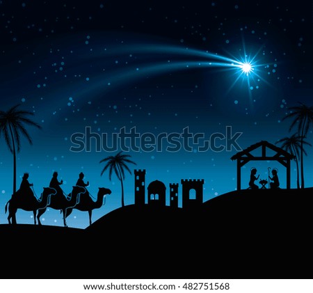 silhouette three wise kings manger design isolated