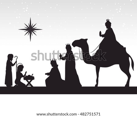 silhouette three wise kings manger design isolated