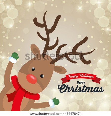 Reindeer Cartoon Card Christmas Snowfall Design Stock Vector