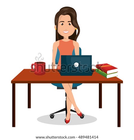 Cartoon Businesswoman Office Work Desktop Graphic Stock Vector ...