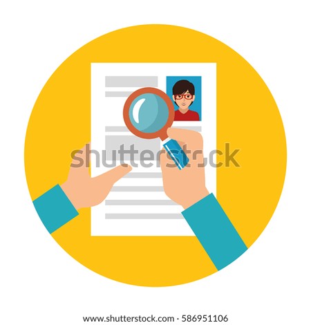 search with loupe in woman file info with curriculum vitae sheet