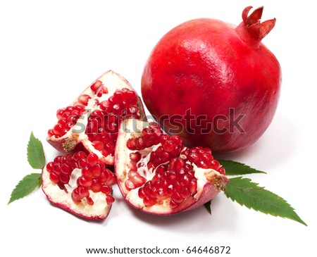 Pomegranate with green leaves