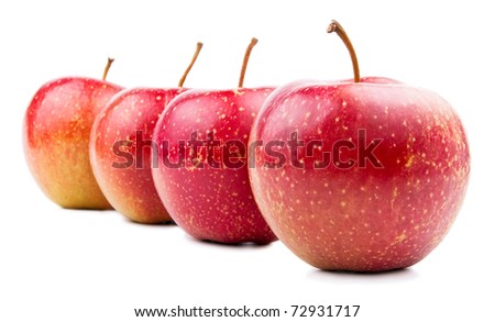 Four Red Apple Isolated Located cascade on White