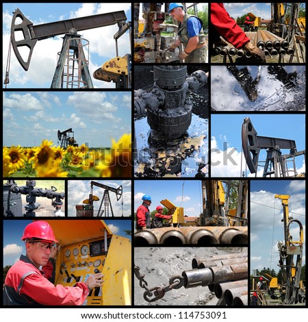 Oil And Gas Industry. Industrial collage showing workers at work on oil and gas exploration and production.