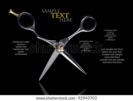 professional hairdresser scissors with reflection on black