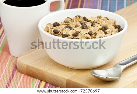crispy cereal with raisins for a quick breakfast