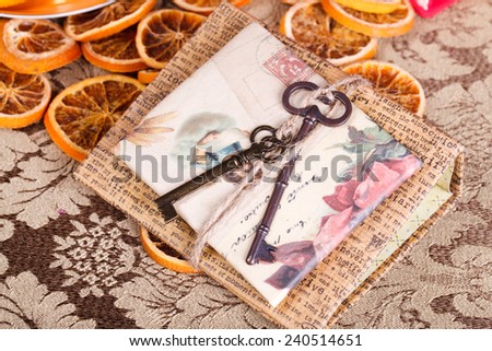 Decorated christmas secret book with keys