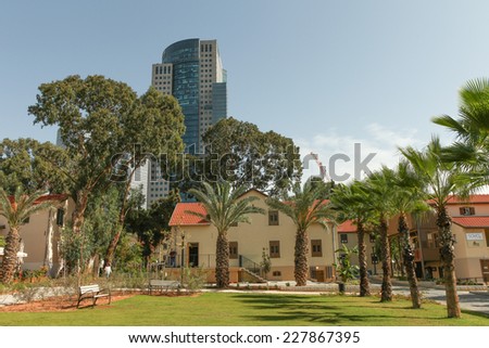 Tel Aviv, ISRAEL - November 2, 2014 : Chic and trendy compound of Sarona in Tel aviv, based on a Templar era German architecture from the late 1800\'s houses converted into stores and cafes