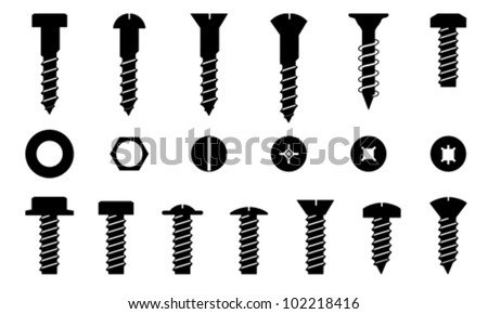 Set of screws - icon isolated on white, vector
