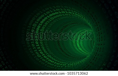 Bitcoin crypto currency search in binary code swirl, cyber space, vector