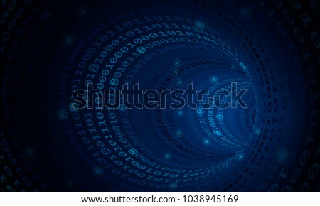 Bitcoin crypto currency search in binary code tunnel, cyber space, vector