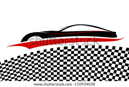 Racing car with Checkered flags. Racetrack background design, vector. Isolated on white