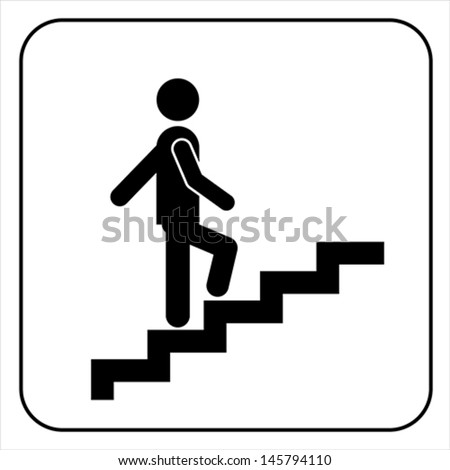 Man on Stairs going up symbol, isolated on white, vector