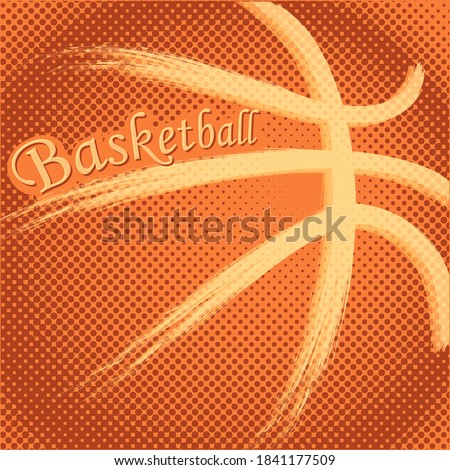 Basketball ball with hoop and net, hand drawn grunge effect on halftone background. vector illustration art design 