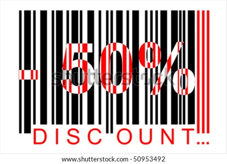 -50 percent discount, bar code,  Isolated over background and groups, vector ILLUSTRATION