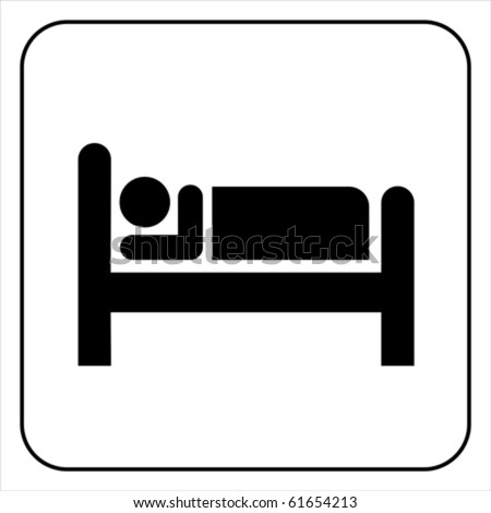 Person in bed. Hotel flat icon. Sleeping shelter sign. Isolated on white, vector