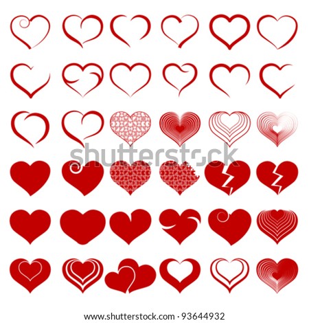Red heart collection icon, love symbol, isolated on white, vector
