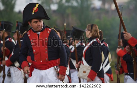 BADAJOZ REGION, SPAIN - MAY 18: Checking the weapons, Re-enactment of Albuera battle between French and allied nations armies, in 1811. May 18, 2013 in La Albuera, Badajoz, Spain
