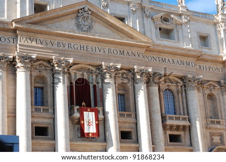 St. Peter\'s basilica. Balcony where the Pope Benedict XVI spoke to the crowd of faithful in the Christmas Day 2011