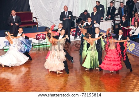 SZCZECIN, POLAND - MARCH 12: Competitors dancing slow waltz at the Polish Championship in the ballroom dance called \