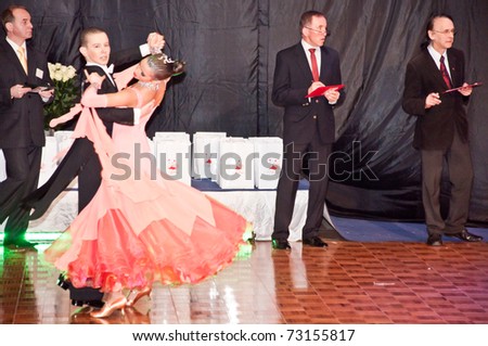 SZCZECIN, POLAND - MARCH 12: Competitors dancing slow waltz at the Polish Championship in the ballroom dance called 