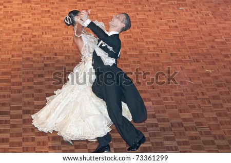 SZCZECIN, POLAND - MARCH 12: Competitors dance slow waltz at the Polish Championship in the ballroom dance called 