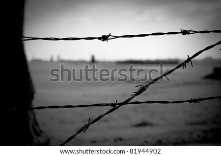 barbed wire fence in concentration camp in Majdanek in Poland