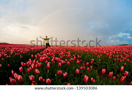 Happy men rainbow flowers