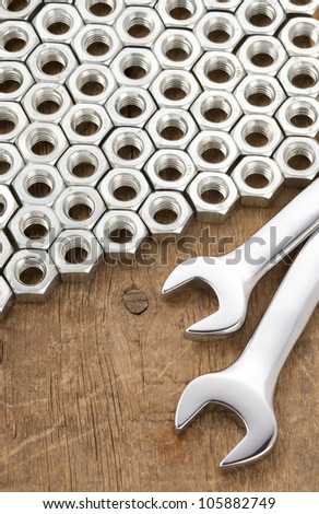 steel nuts tool and spanners on old texture