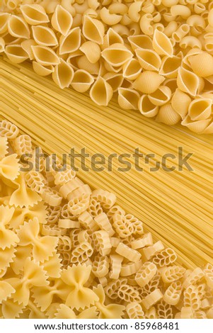 set of raw pasta as background