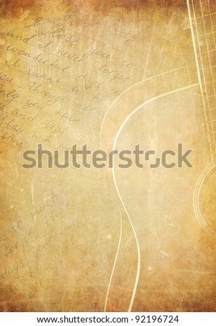 guitar and music note on old paper parchment background texture