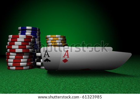 Pair of Aces over Green Felt with Poker Chips