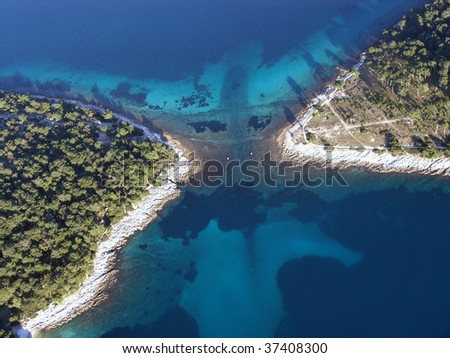 Aerial photo of two islands in Adriatic mediterranean sea Imagine de stoc © 