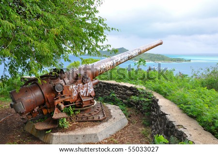 World War Two artillery gun on the island of Bora Bora in Tahiti