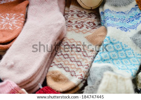 closeup on woolen factory fashionable, stylish winter socks