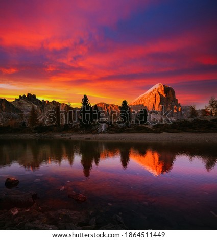 Similar – Image, Stock Photo Tofana di Rozes reflected in small pond on Passo Falzarego, Dolomites in the Province of Belluno, Veneto, Italy