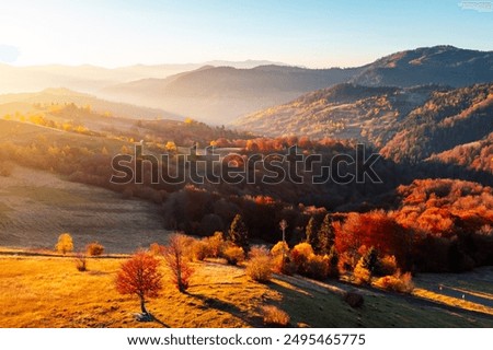 Similar – Image, Stock Photo Sunlight illuminating top of snowy mountain ridge in winter