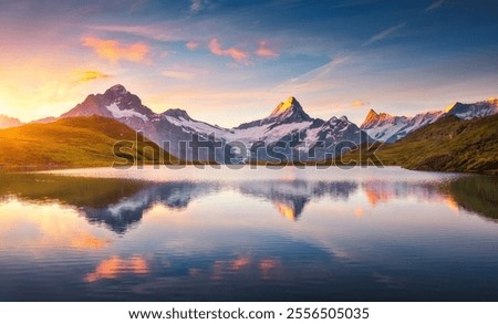 Similar – Image, Stock Photo Amazing mountain range at sunset