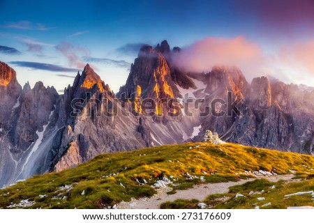 Similar – Image, Stock Photo Sunrise at the Auronzo hut