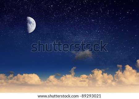 Magic moon in the night sky. Mystic sky.