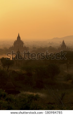 Sunrise silhouette of the temples of Bagan - Myanmar