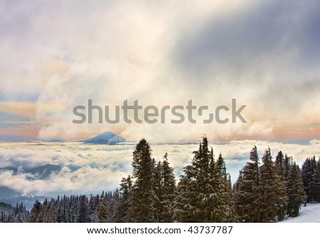 Beautiful View of Mount Bachelor during sunset.  Picture taken from Mount Hood.