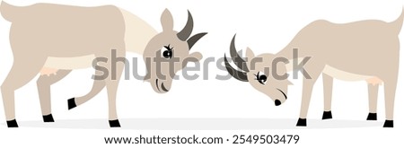 Farm Animals. Cute farm. Two goats butting on a white background. Collection of farm animals. Baby flat vector illustration.