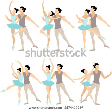 Similar – Image, Stock Photo Professional ballet couple dancing in spotlights smoke on big stage. Beautiful young woman and man on floodlights background. Emotional duet performing choreographic art.