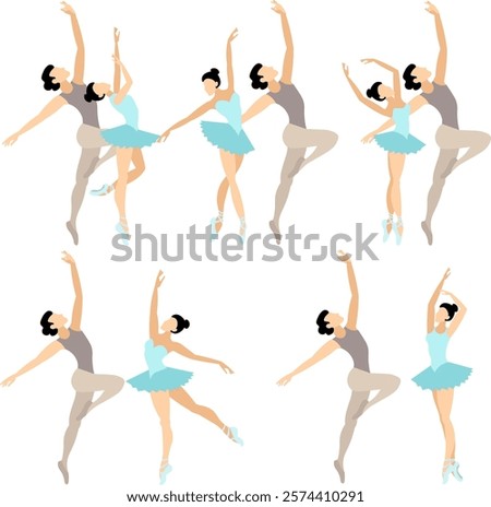 Similar – Image, Stock Photo Professional ballet couple dancing in spotlights smoke on big stage. Beautiful young woman and man on floodlights background. Emotional duet performing choreographic art.