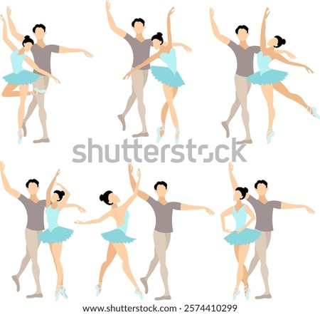 Similar – Image, Stock Photo Professional ballet couple dancing in spotlights smoke on big stage. Beautiful young woman and man on floodlights background. Emotional duet performing choreographic art.